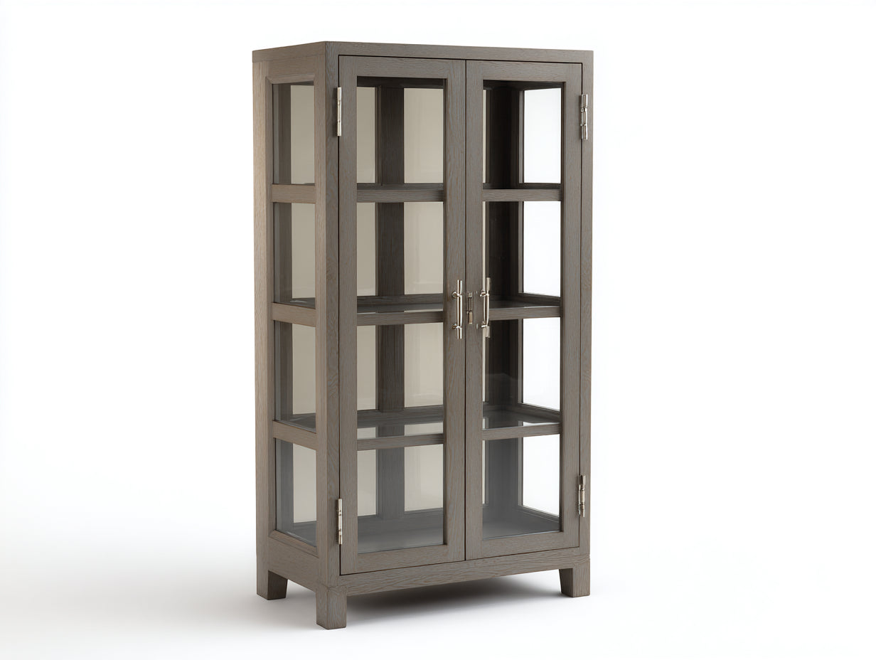 Vitrinas de madera y vidrio 86x42x184 cm gris madera para salón - diseño contemporáneo