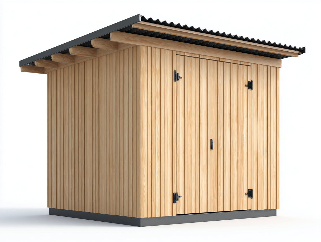 Casetas de jardín madera 230x195x220 cm - color madera-negro - diseño compacto exterior