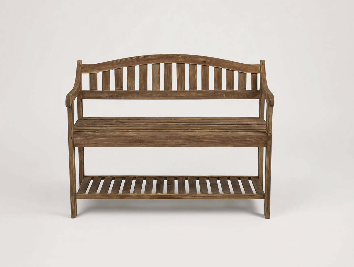 Bancos de jardín de madera 145x60x92 cm - marrón - diseño rústico con repisa inferior