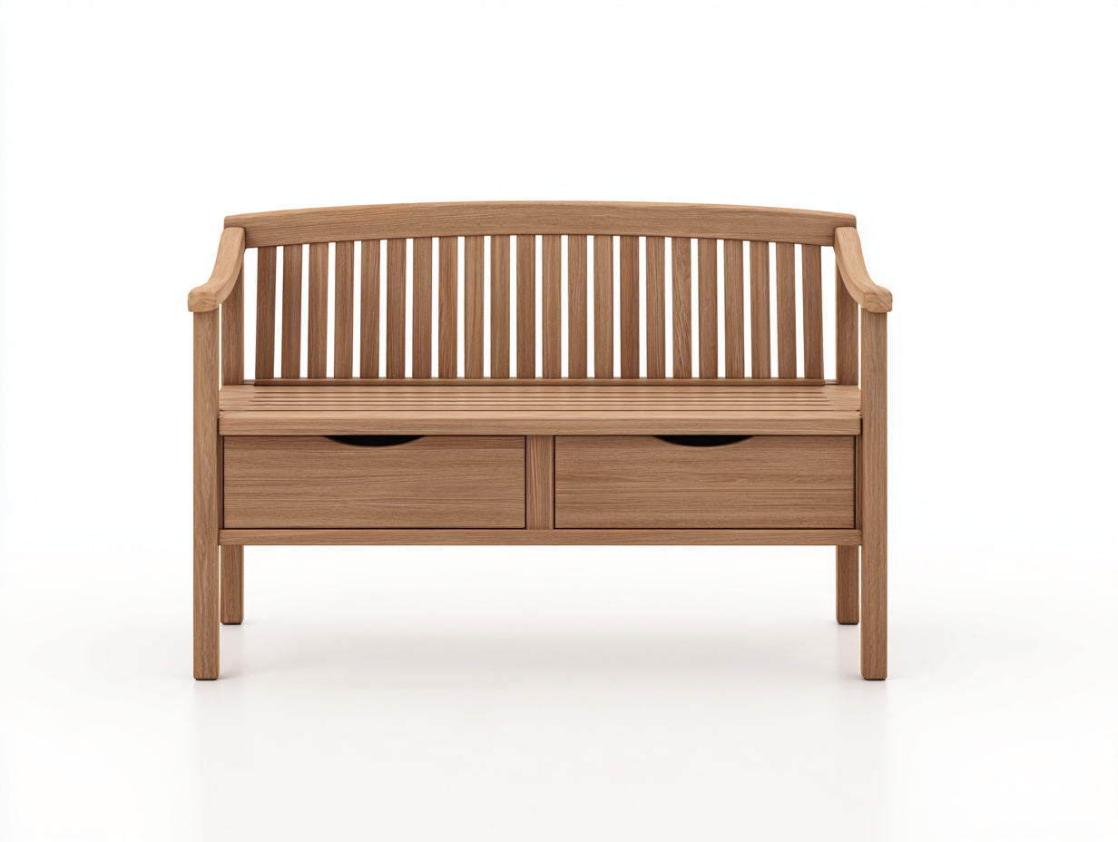 Bancos de jardín de madera 142x58x88 cm - marrón claro - diseño clásico con cajones