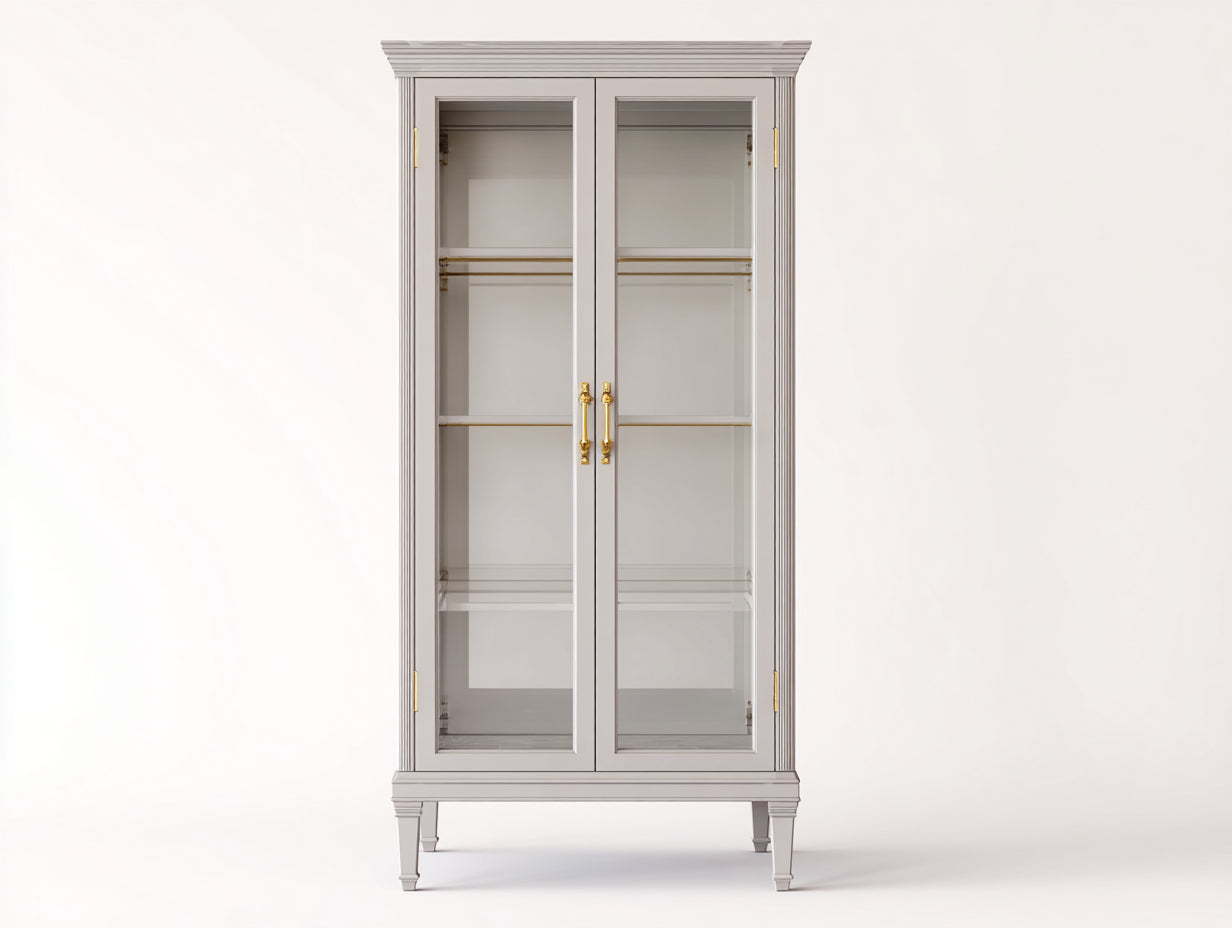 Vitrinas de madera y vidrio 88x40x190 cm gris claro para salón - diseño clásico