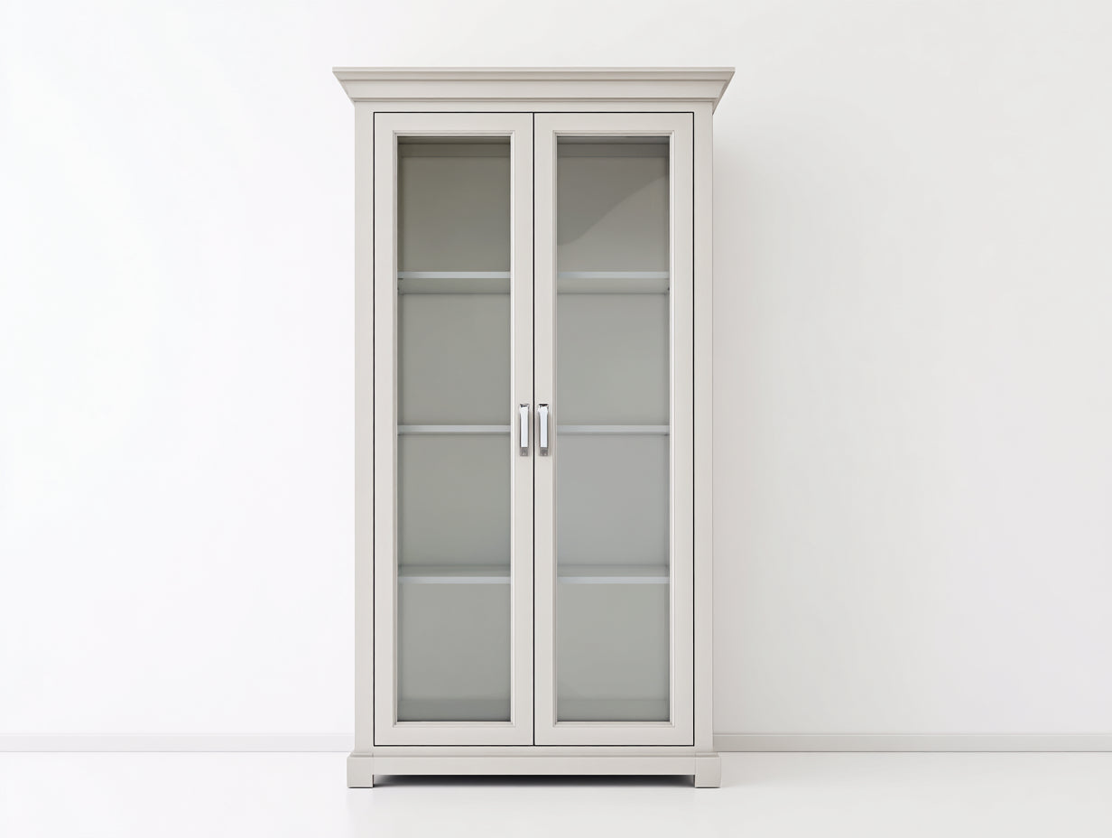 Vitrinas de madera y vidrio 84x39x186 cm blanco roto para salón - diseño clásico