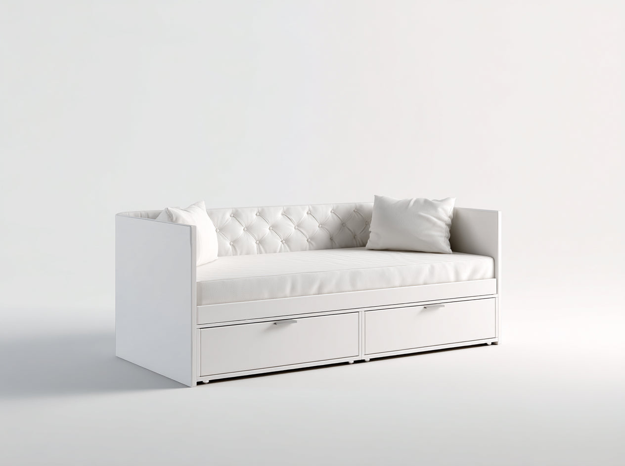 Sofás cama tapizado 205x95x85 cm - blanco - diseño moderno con cajones