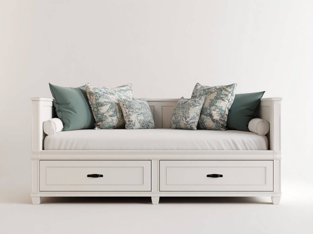 Sofá cama de madera 205x90x88 cm - blanco - con cajones