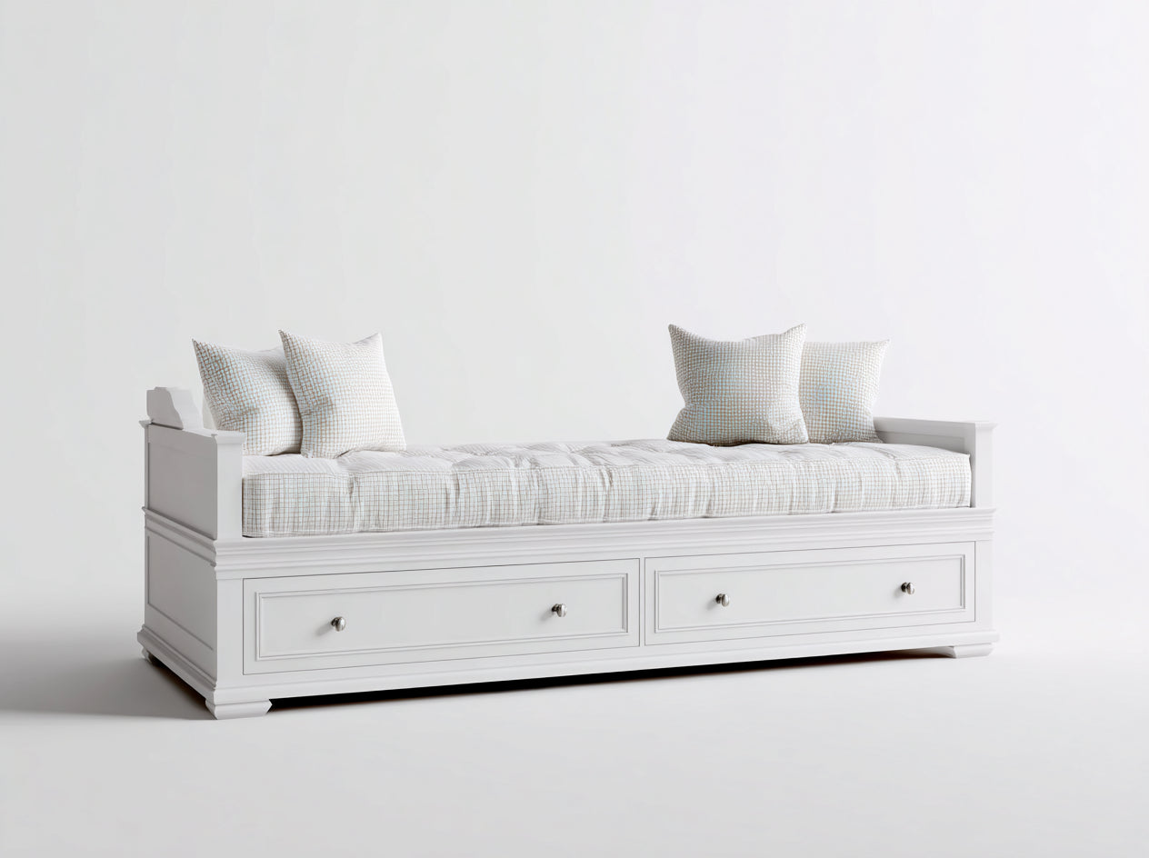 Sofás cama de madera 210x95x82 cm - blanco - diseño clásico con cajones