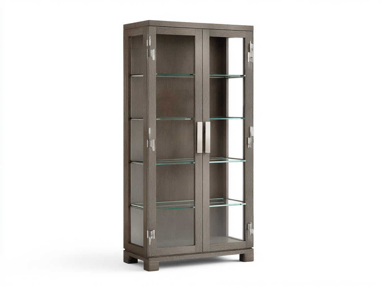 Vitrinas de madera y cristal 88x40x178 cm - gris madera y transparente - diseño moderno
