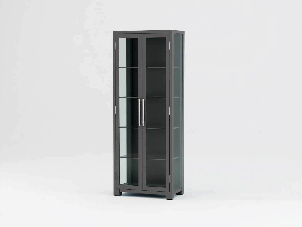 Vitrinas metal y vidrio 80x40x190 cm - gris oscuro - estilo industrial moderno